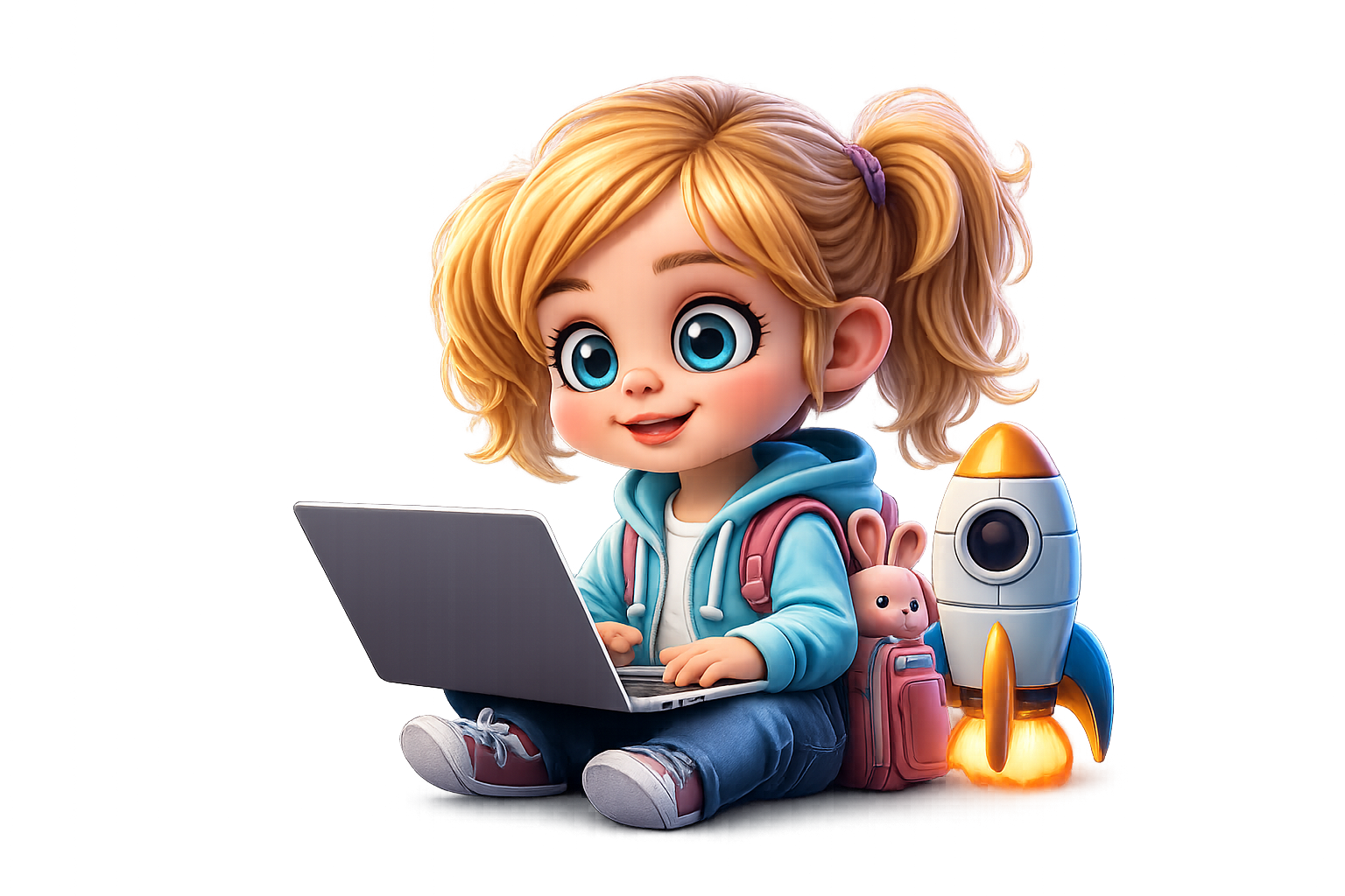 chibi girl with rocket and bunny